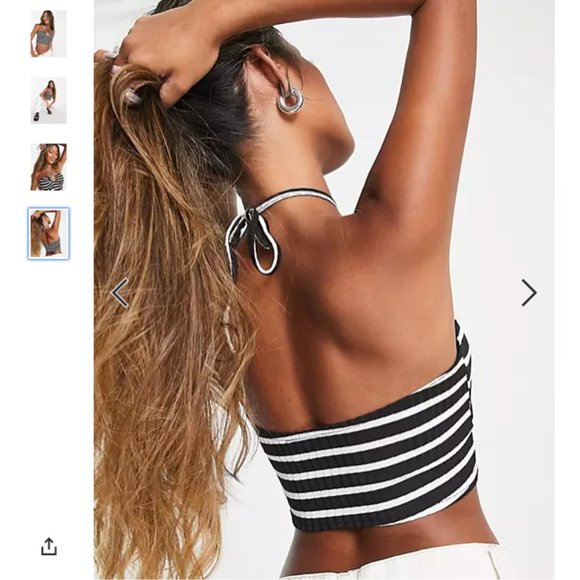 ASOS DESIGN key hole halter top in mono stripe - US 12 - Picture 4 of 5